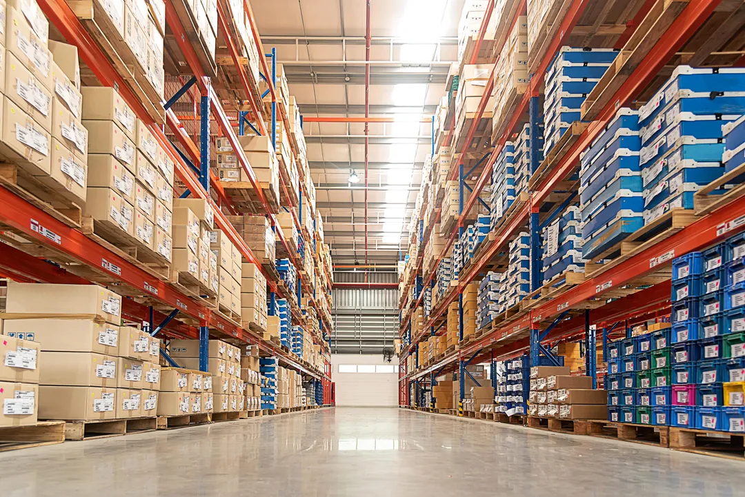 Racked and palletised stock in an industrial supply warehouse